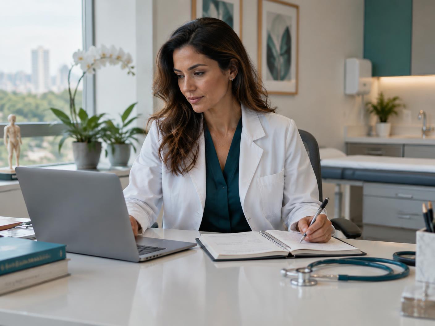 Médica administrando seu consultório particular